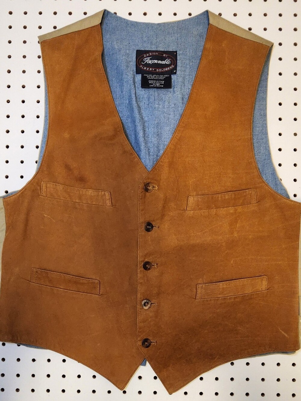 Vintage Faconnable Albert Goldberg Leather Suede Denim Vest Mens Size M Western